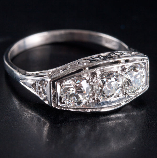 Vintage 1930's Platinum Transitional Diamond Three Stone Engagement Ring .60ctw