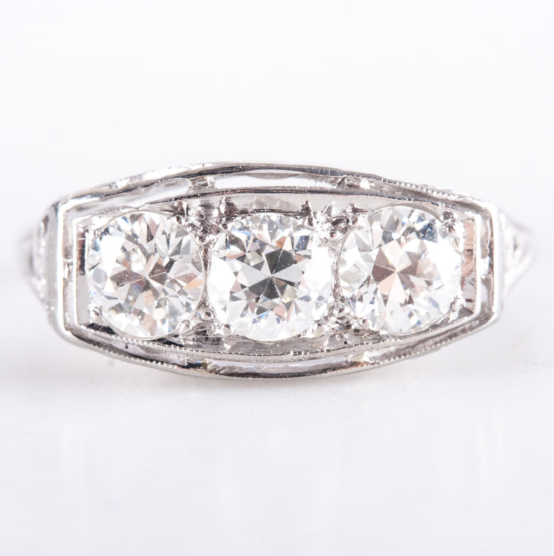 Vintage 1930's Platinum Transitional Diamond Three Stone Engagement Ring .60ctw