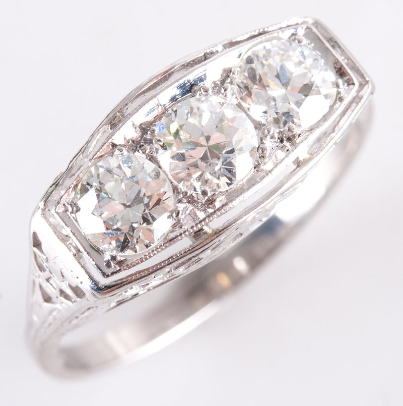 Vintage 1930's Platinum Transitional Diamond Three Stone Engagement Ring .60ctw