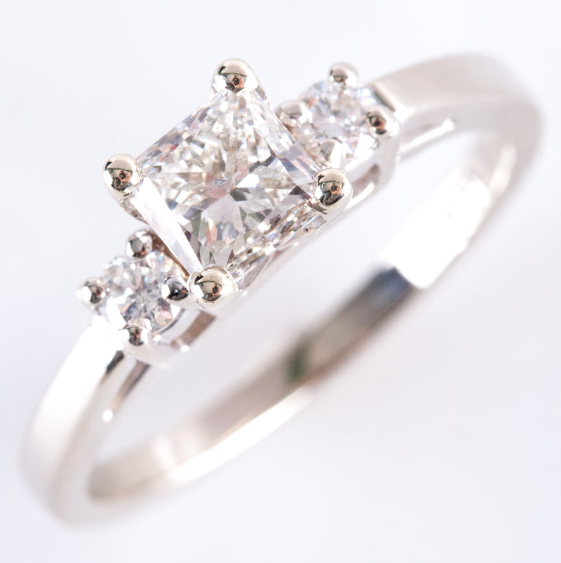14k White Gold Princess Diamond Engagement Ring W/ Certification .98ctw