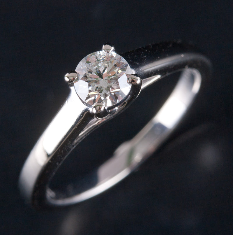 14k White Gold Round H SI3 Diamond Solitaire Engagement Ring .45ct 3.25g