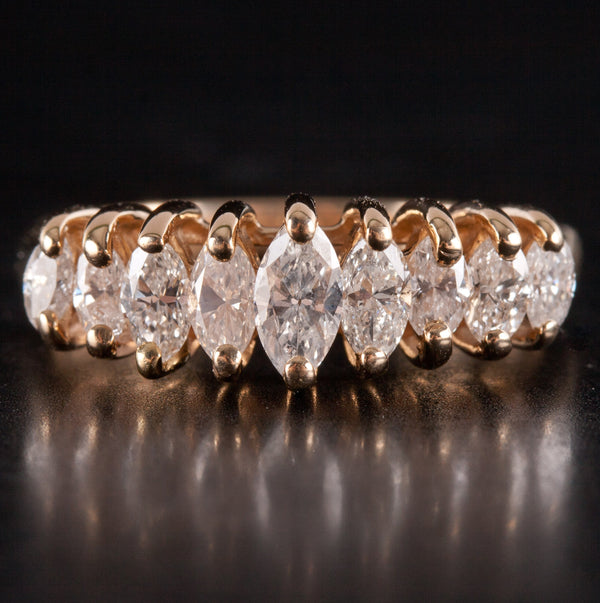 14k Yellow Gold Marquise Diamond Graduated Style Wedding Ring .79ctw 3.42g