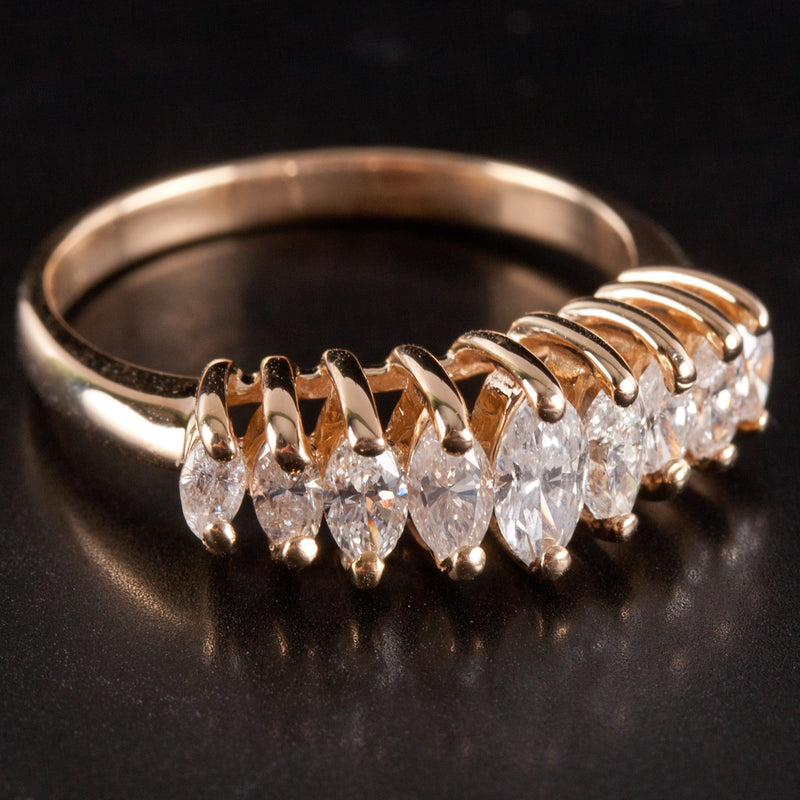 14k Yellow Gold Marquise Diamond Graduated Style Wedding Ring .79ctw 3.42g