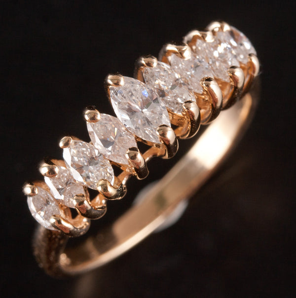 14k Yellow Gold Marquise Diamond Graduated Style Wedding Ring .79ctw 3.42g