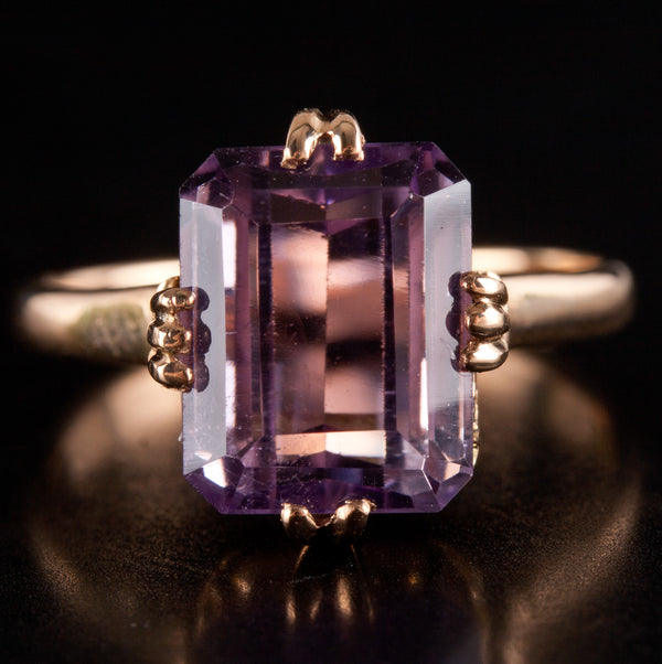 Vintage 1950's 18k Rose Gold Amethyst Solitaire Cocktail Ring 3.12ct 4.14g