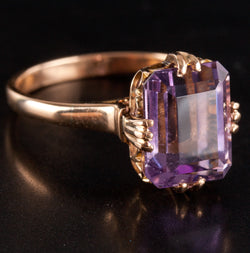 Vintage 1950's 18k Rose Gold Amethyst Solitaire Cocktail Ring 3.12ct 4.14g