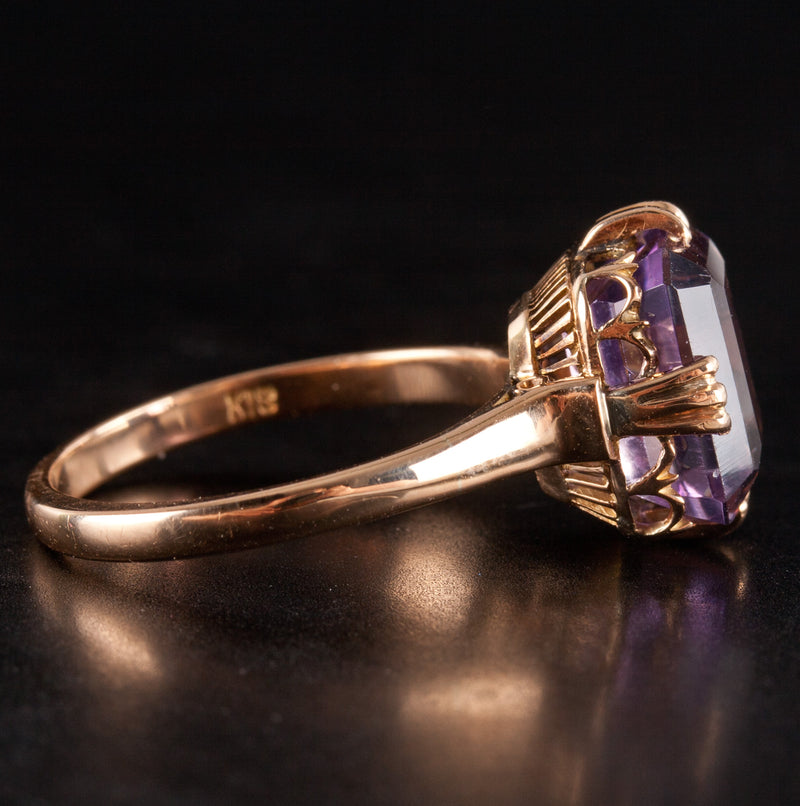 Vintage 1950's 18k Rose Gold Amethyst Solitaire Cocktail Ring 3.12ct 4.14g