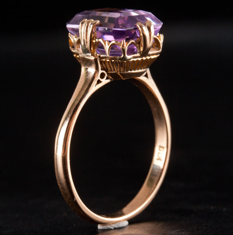 Vintage 1950's 18k Rose Gold Amethyst Solitaire Cocktail Ring 3.12ct 4.14g