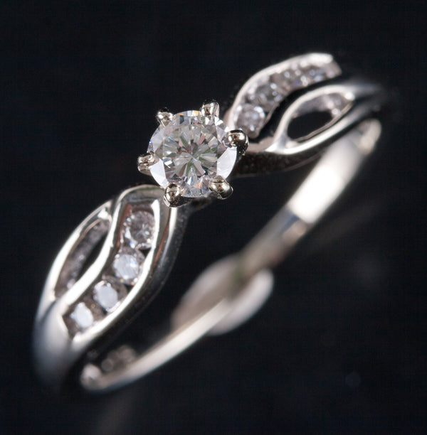 14k White Gold Round H SI2 Diamond Solitaire Engagement Ring W/ Accents .23ctw