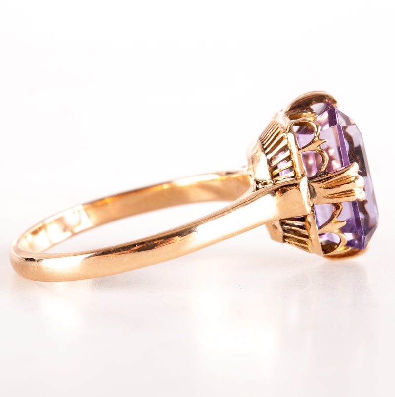 Vintage 1950's 18k Rose Gold Amethyst Solitaire Cocktail Ring 3.12ct 4.14g