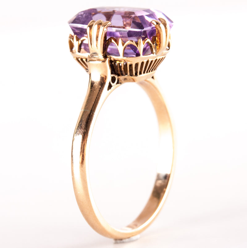 Vintage 1950's 18k Rose Gold Amethyst Solitaire Cocktail Ring 3.12ct 4.14g