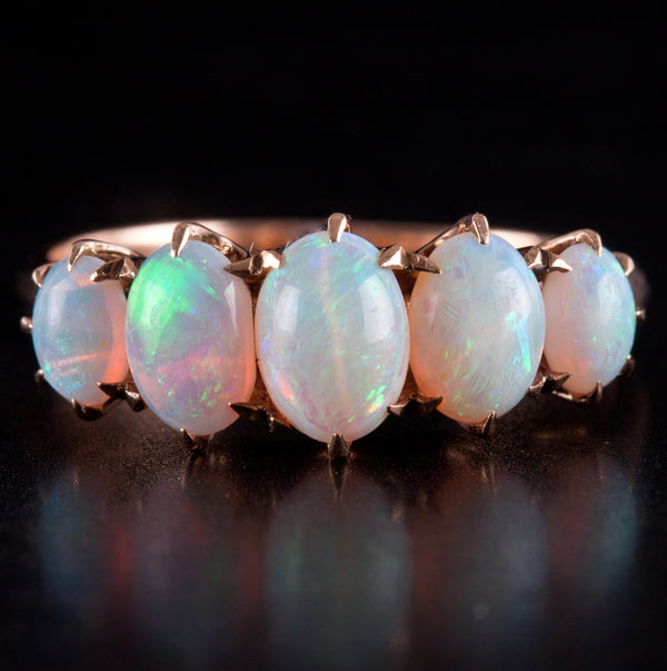 Vintage 1940s 14k Rose Gold Cabochon Australian Opal Cocktail Ring 1.13ctw 2.05g