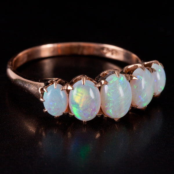 Vintage 1940s 14k Rose Gold Cabochon Australian Opal Cocktail Ring 1.13ctw 2.05g