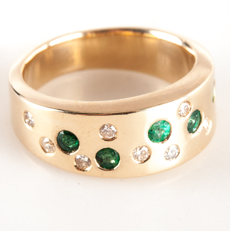 14k Yellow Gold Round Emerald Round Diamond Cocktail Ring .55ctw 9.5g