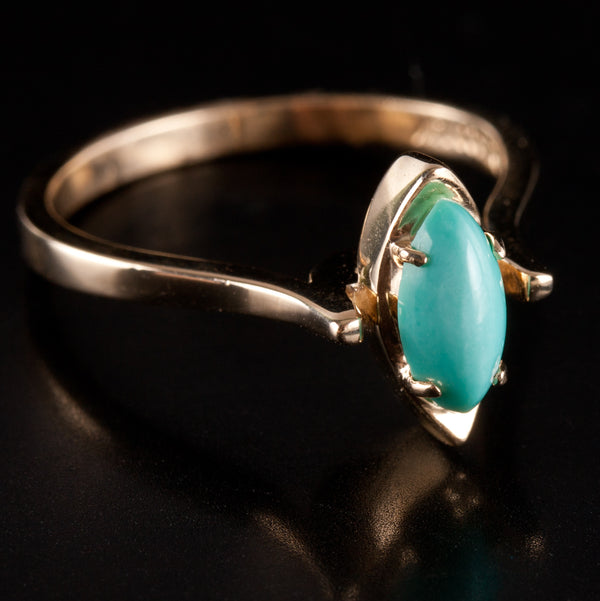 Vintage 1960's 14k Yellow Gold Marquise Cabochon Turquoise Solitaire Ring 2.75g