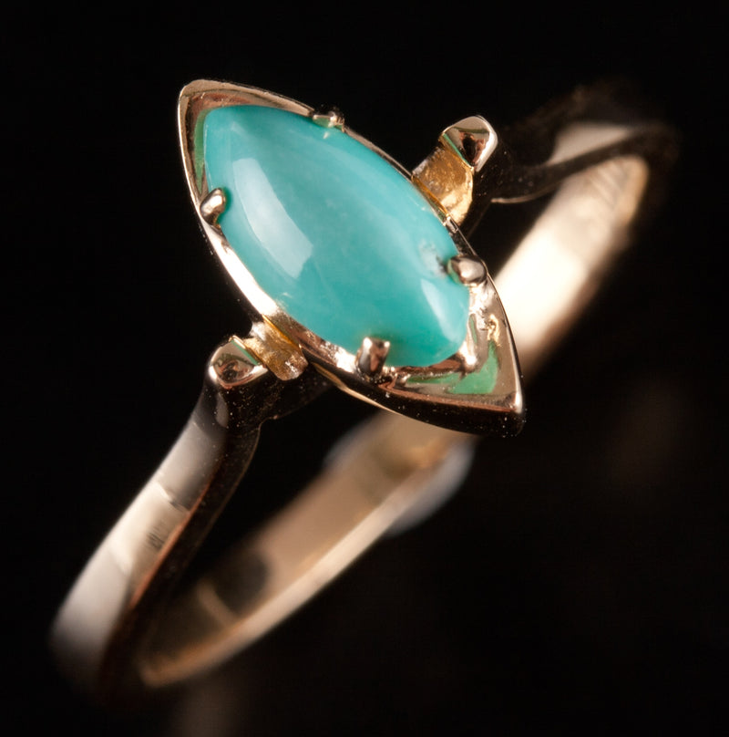 Vintage 1960's 14k Yellow Gold Marquise Cabochon Turquoise Solitaire Ring 2.75g