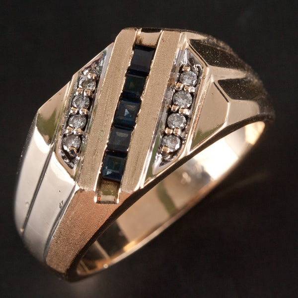 14k Yellow Gold Channel Set Princess Sapphire Round Diamond Ring .38ctw 9.2g