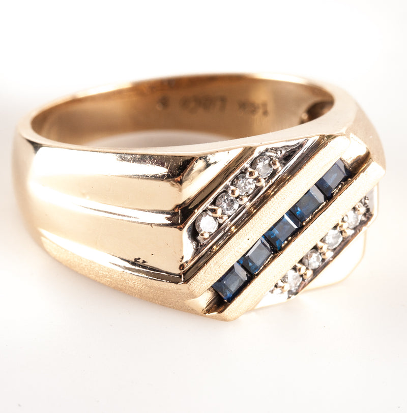 14k Yellow Gold Channel Set Princess Sapphire Round Diamond Ring .38ctw 9.2g