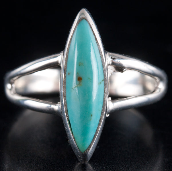 10k White Gold Marquise Cabochon Blue Turquoise Solitaire Ring 2.79g