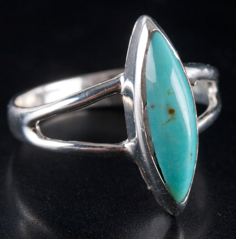 10k White Gold Marquise Cabochon Blue Turquoise Solitaire Ring 2.79g