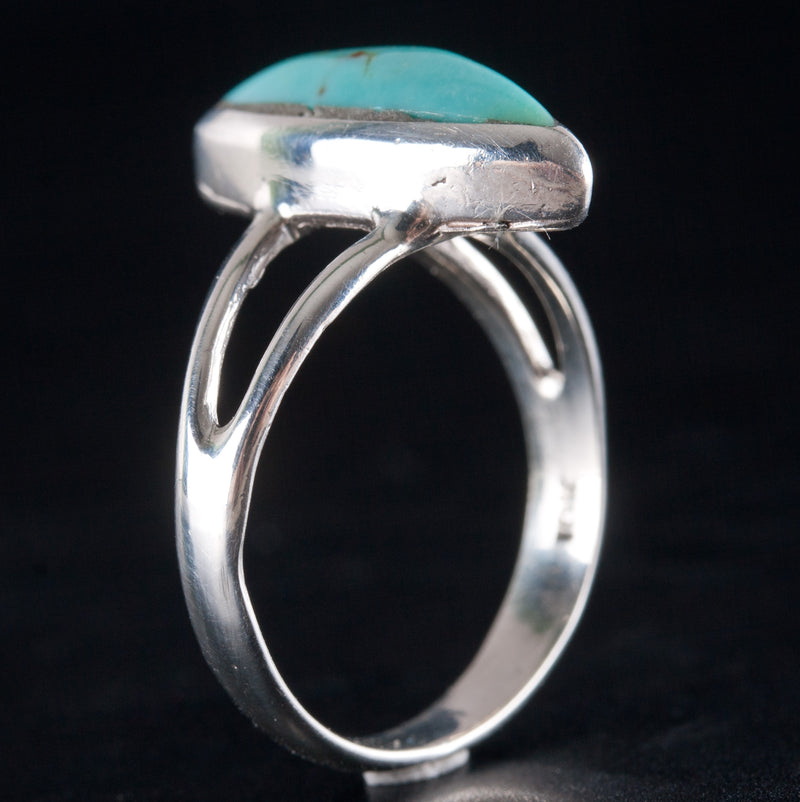 10k White Gold Marquise Cabochon Blue Turquoise Solitaire Ring 2.79g