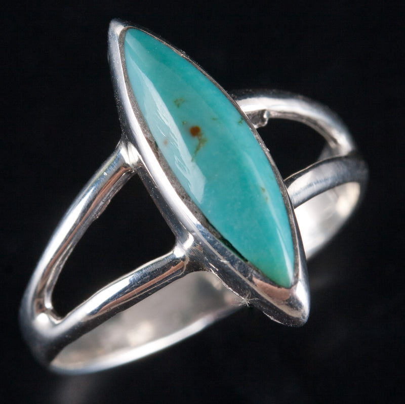 10k White Gold Marquise Cabochon Blue Turquoise Solitaire Ring 2.79g