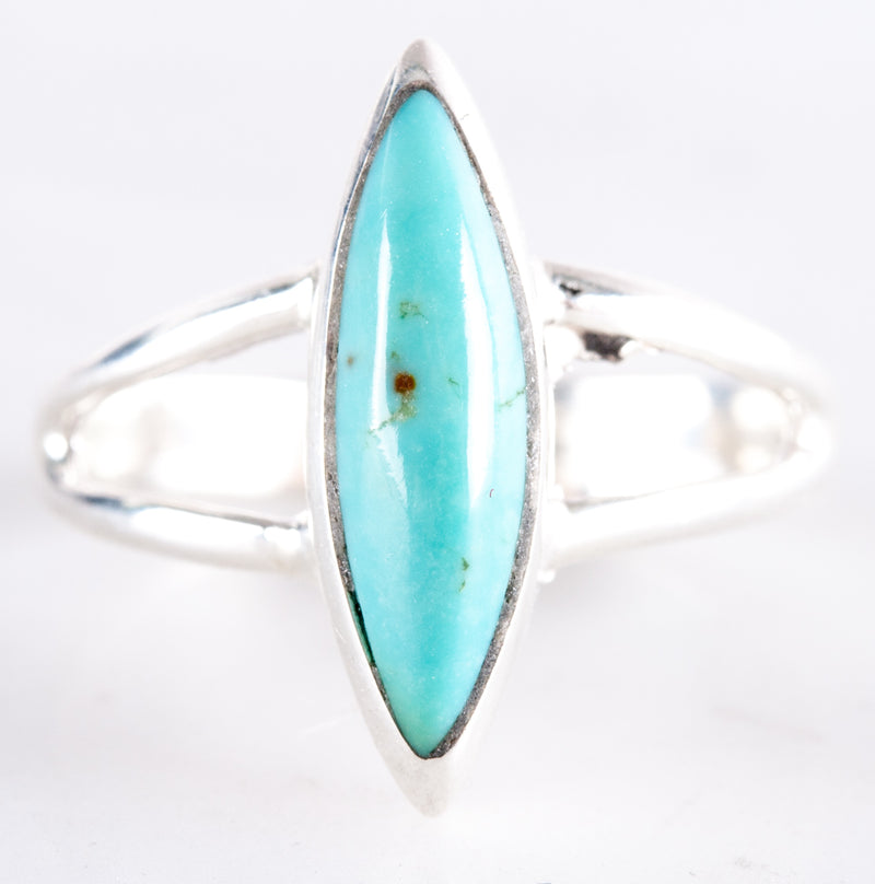 10k White Gold Marquise Cabochon Blue Turquoise Solitaire Ring 2.79g