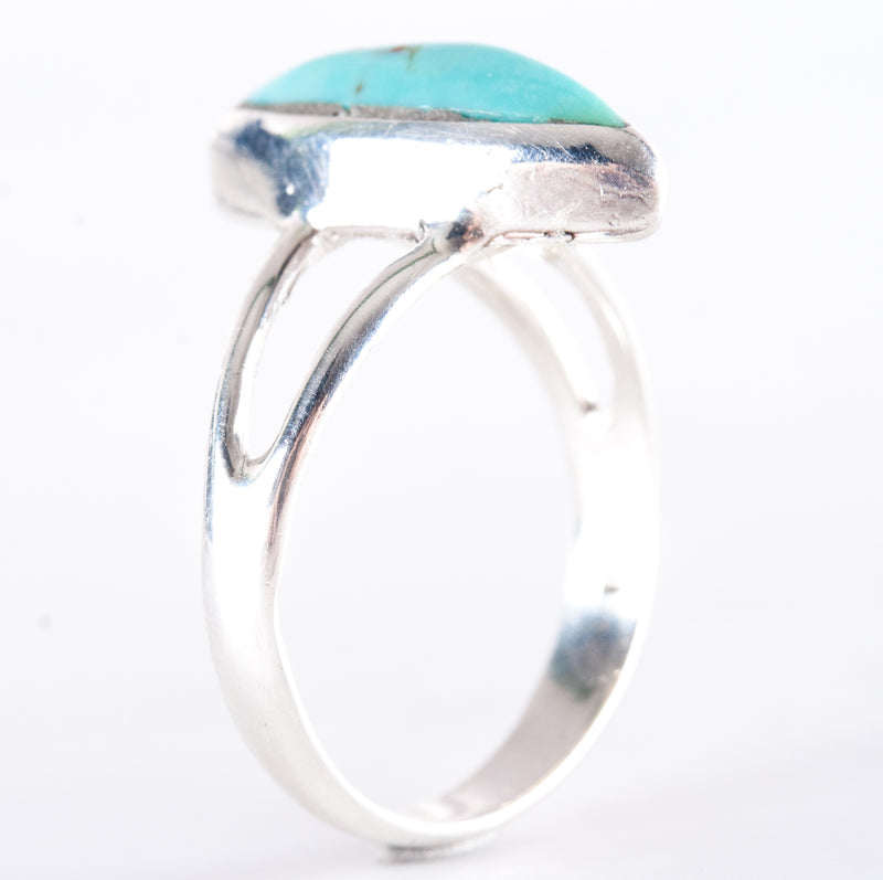 10k White Gold Marquise Cabochon Blue Turquoise Solitaire Ring 2.79g