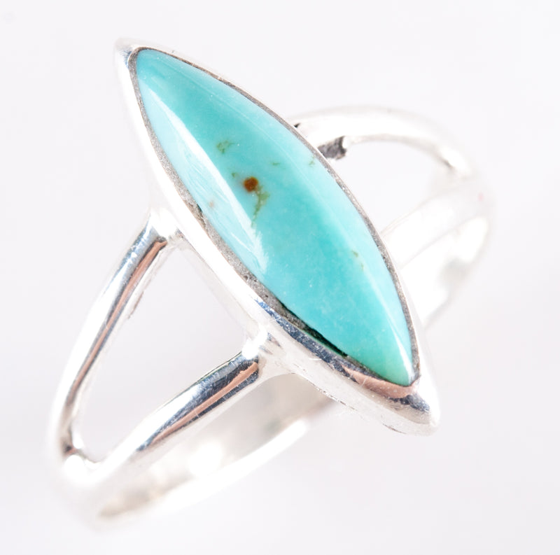 10k White Gold Marquise Cabochon Blue Turquoise Solitaire Ring 2.79g