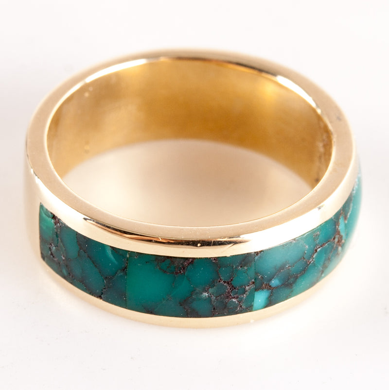 14k Yellow Gold Inlay Style AA Royston Turquoise Ring 9.78g