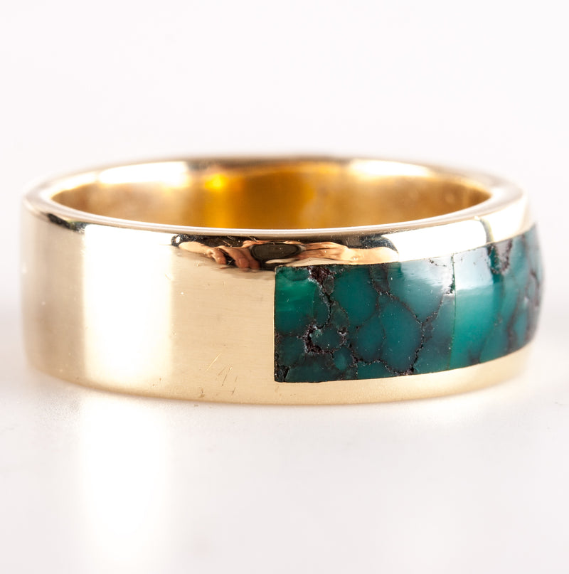 14k Yellow Gold Inlay Style AA Royston Turquoise Ring 9.78g