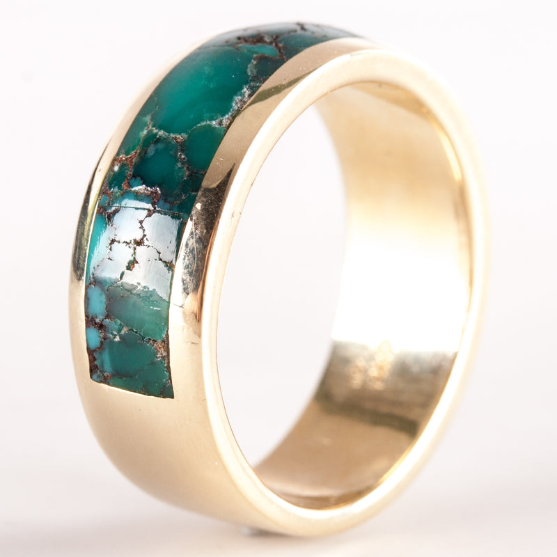 14k Yellow Gold Inlay Style AA Royston Turquoise Ring 9.78g