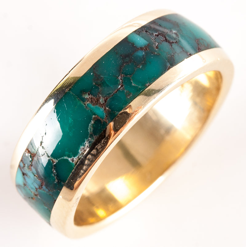 14k Yellow Gold Inlay Style AA Royston Turquoise Ring 9.78g