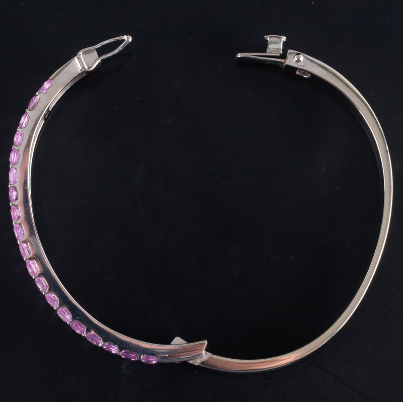 14k White Gold Princess Pink Sapphire Hinged Bangle Bracelet 12.54ctw 37.0g