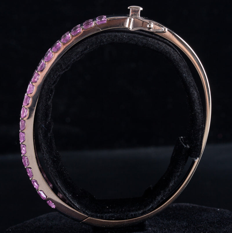 14k White Gold Princess Pink Sapphire Hinged Bangle Bracelet 12.54ctw 37.0g