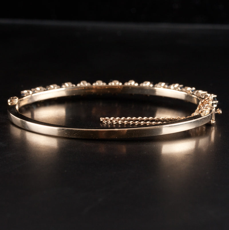 14k Yellow Gold Round Sapphire Hinged Bangle Bracelet 1.40ctw 12.5g 6.25" Length