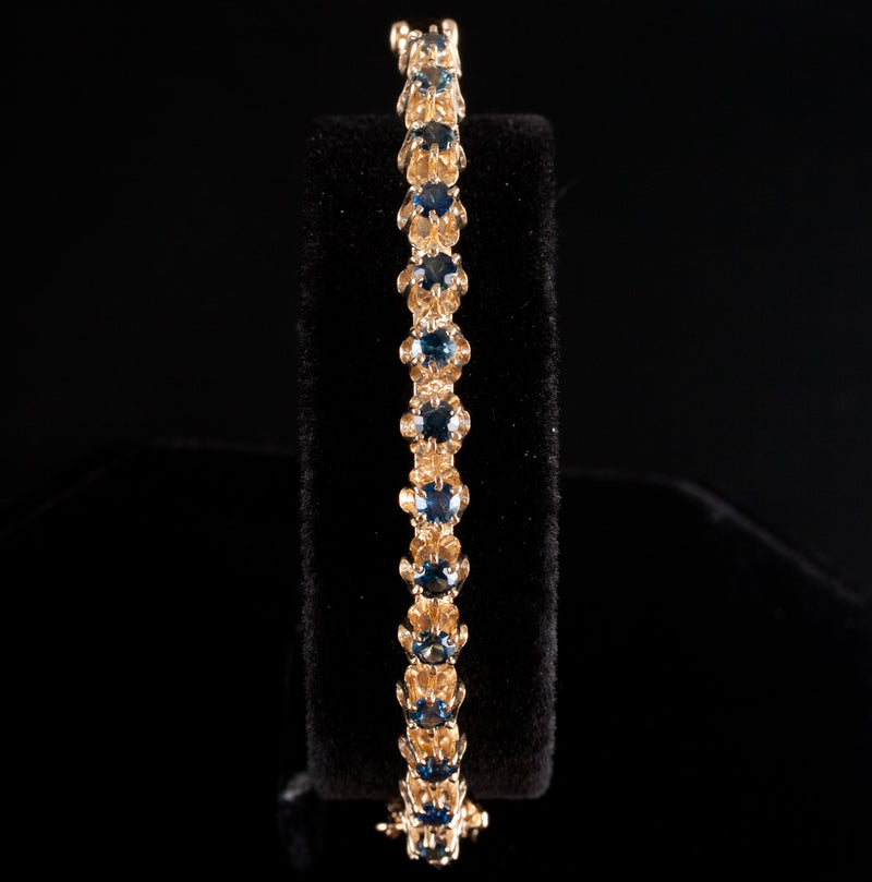 14k Yellow Gold Round Sapphire Hinged Bangle Bracelet 1.40ctw 12.5g 6.25" Length