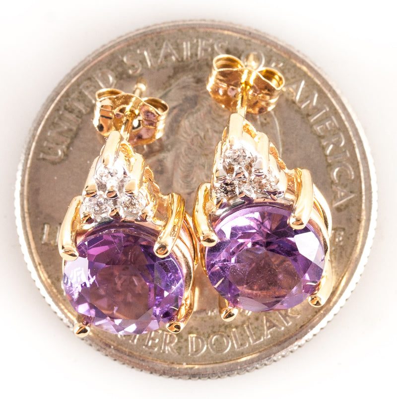 14k Yellow White Gold Round Amethyst Diamond Stud Earrings 1.82ctw 3.47g