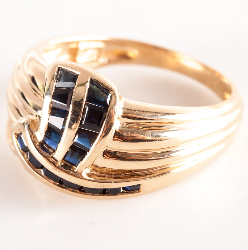 14k Yellow Gold Princess Dark Blue Sapphire Cocktail Ring .65ctw 4.64g