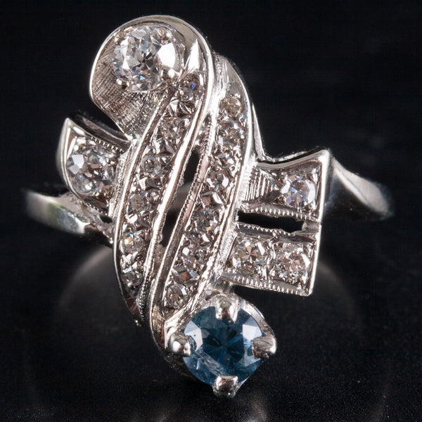 Vintage 1960's Platinum Round Sapphire Diamond Cocktail Ring .70ctw 5.23g