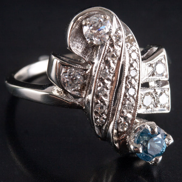 Vintage 1960's Platinum Round Sapphire Diamond Cocktail Ring .70ctw 5.23g