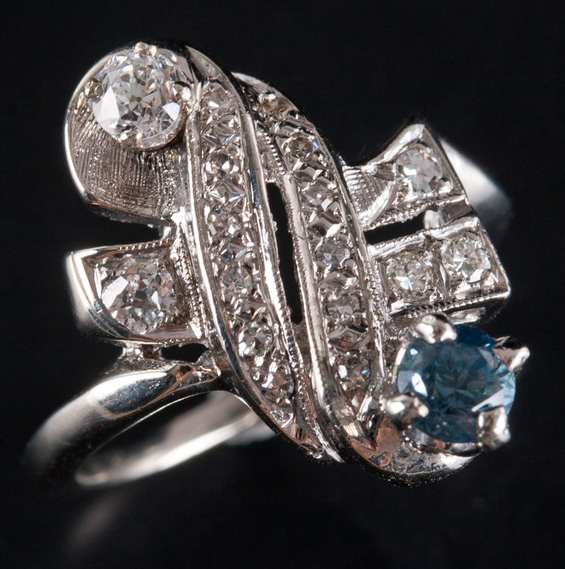 Vintage 1960's Platinum Round Sapphire Diamond Cocktail Ring .70ctw 5.23g