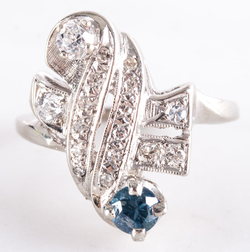 Vintage 1960's Platinum Round Sapphire Diamond Cocktail Ring .70ctw 5.23g