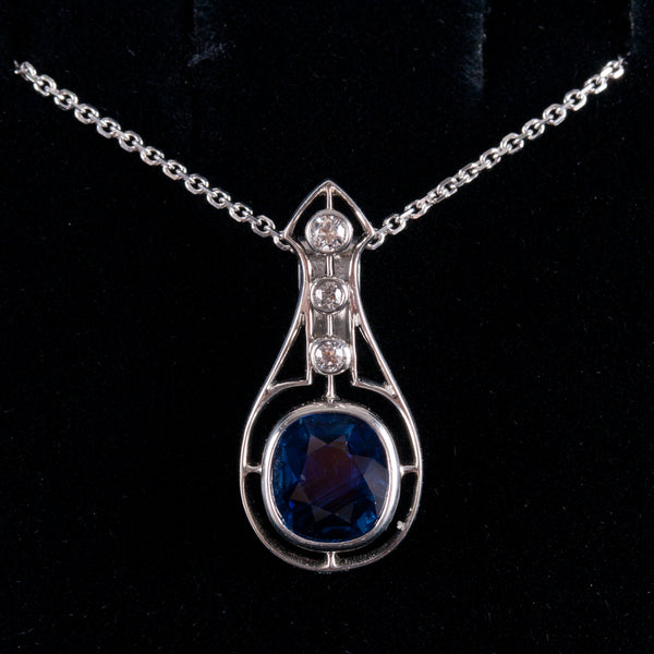 14k White Gold Kashmir Sapphire & Diamond Necklace W/ 18" Chain 2.71ctw 4.42g