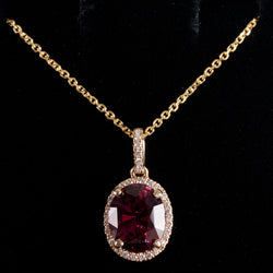 14k Yellow Gold Oval Rubellite Tourmaline Diamond Halo Necklace 1.915ctw 2.90g