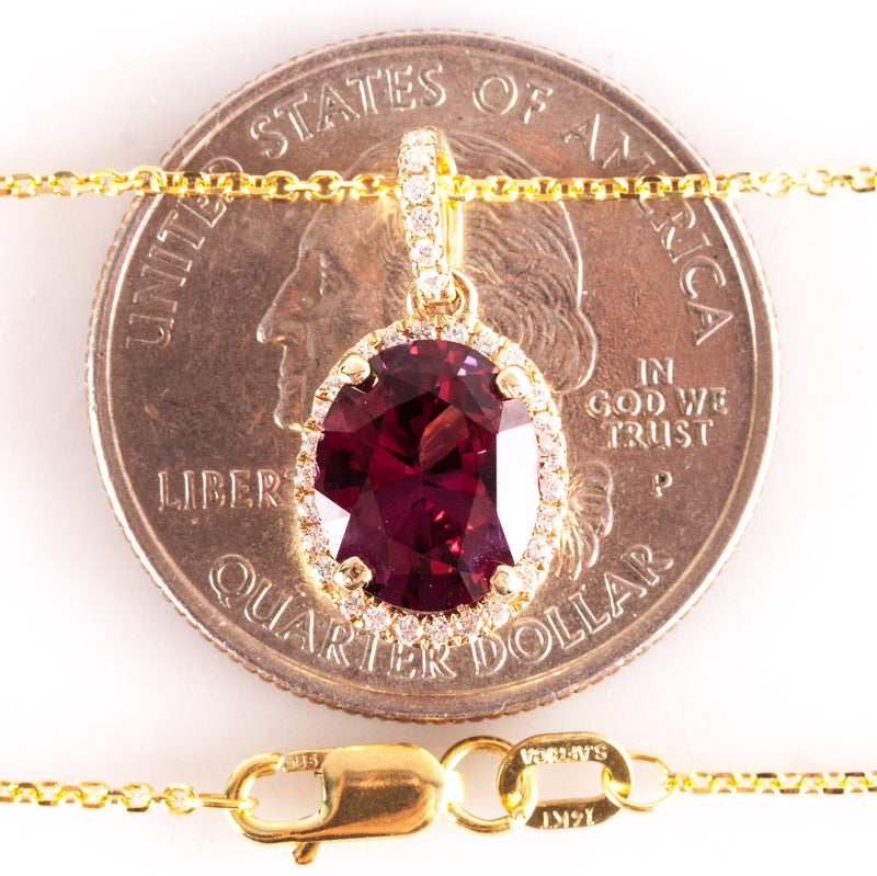 14k Yellow Gold Oval Rubellite Tourmaline Diamond Halo Necklace 1.915ctw 2.90g