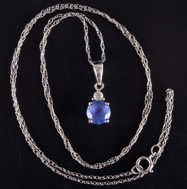 14k / 10k White Gold Round Tanzanite Diamond Necklace W/ 18" Chain .89ctw 1.57g