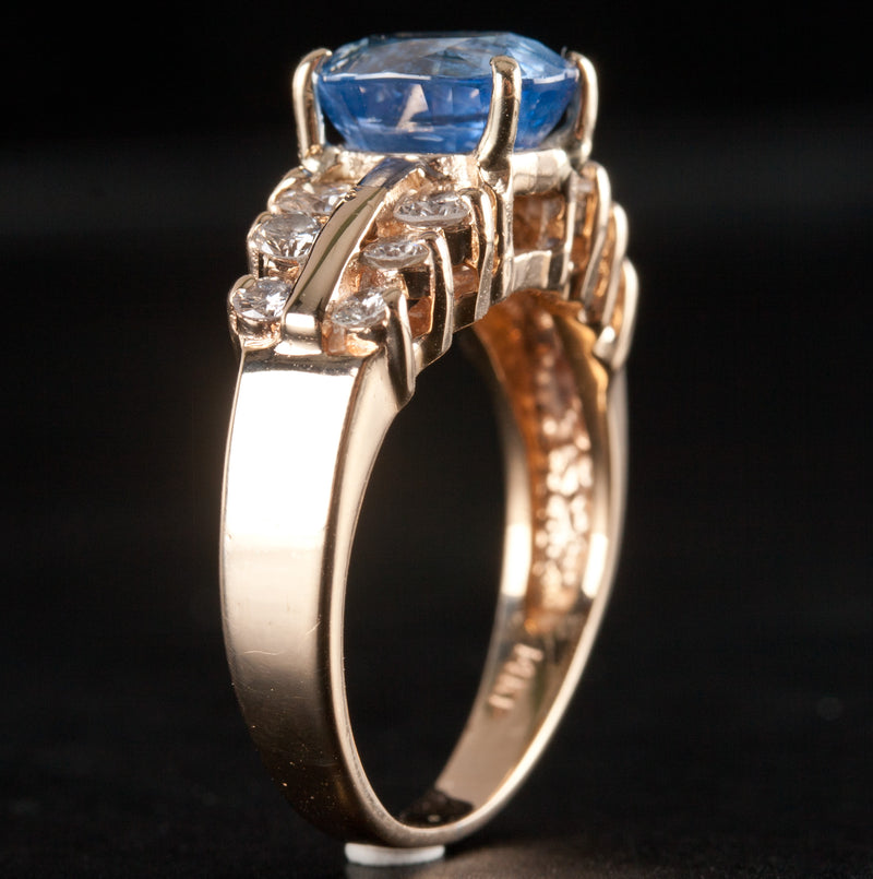 14k Yellow Gold Oval Sapphire Round Diamond Cocktail Ring 2.45ctw 4.18g