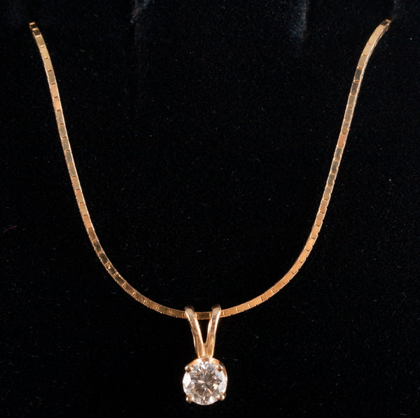 14k Yellow Gold Round H SI1 Diamond Solitaire Necklace W/ 16" Chain .25ct 2.60g