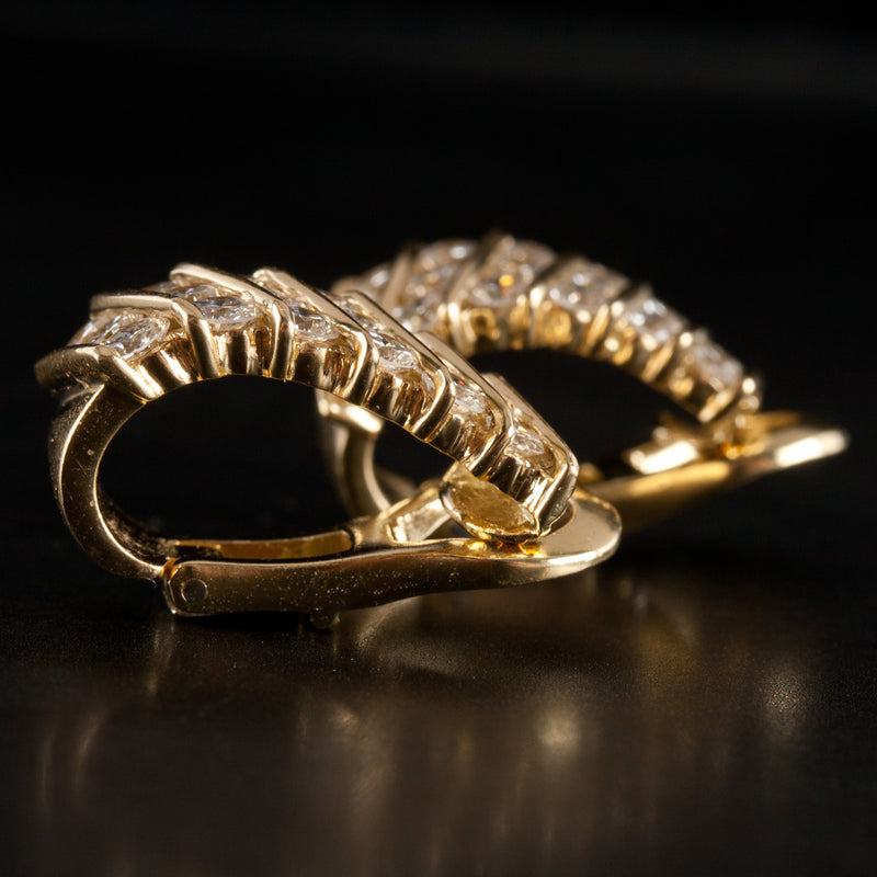 18k Yellow Gold H VS2 Diamond Clip-On Style Huggie Earrings 2.52ctw 11.89g